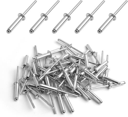 50 Pièces Rivets Aveugles en Aluminium Noir à Large Bride,Rivets Pop à Extrémité 0uverte,Rivets Pop en Aluminium à Tête Large,pour Constructions,Boîte de Rangement,Meubles (Argenté,4.8mm x 20mm)