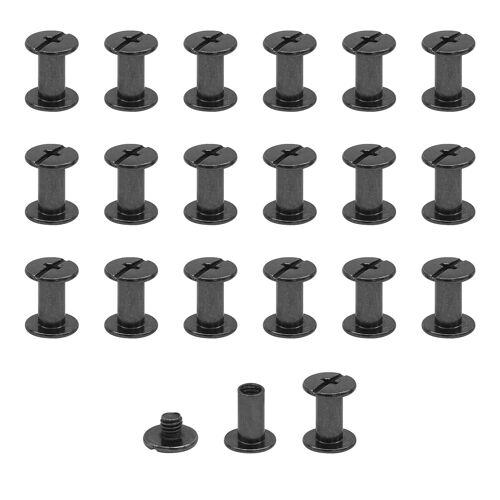 Lot de 20 vis Chicago M5x10mm Chicago Vis de reliure Chicago Rivet à clous en métal Vis Chicago à tête cruciforme pour ceinture en cuir Bricolage Livre de scrapbooking-noir brillant