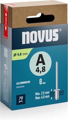 Rivets aveugles en aluminium Ø 4,8 mm,longueur 8 mm,70 rivets,épaisseur du matériau 2,5-4,0 mm,fixation de métaux non ferreux,plastique,matériaux légers,cuir et tissus