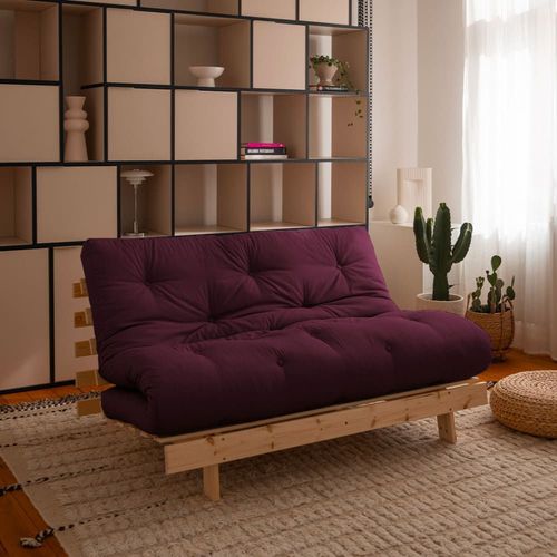 Canapé Convertible En Bois Et Tissu 2 Places - Bordeaux