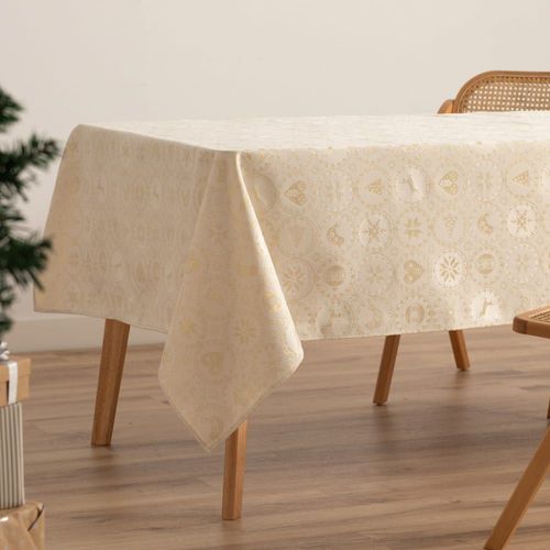 Nappe De Noël En Coton Jacquard Écru 140x200 Cm