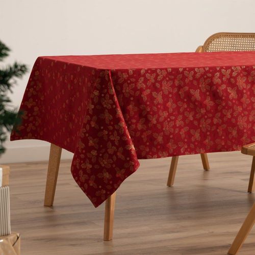 Nappe De Noël En Coton Jacquard Rouge 140x300 Cm