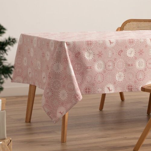 Nappe De Noël En Coton Jacquard Rose Pâle Et Argent 140x200 Cm