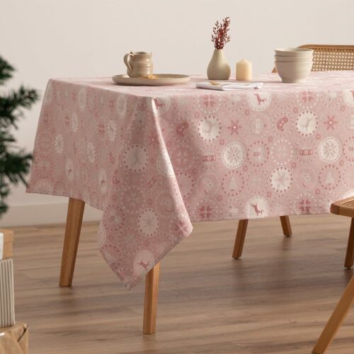 Nappe De Noël En Coton Jacquard Rose Pâle Et Argent 140x100 Cm
