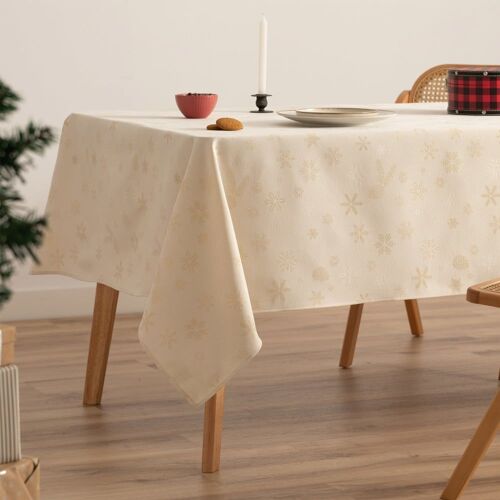 Nappe De Noël En Coton Jacquard Écru 140x300 Cm