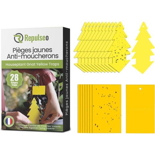 Autocollants Jaunes Anti Moucherons Pucerons Mouche blanche Thrips |Piège a Insecte des plantes Double Face Interieur Exterieur Maison Balcon Jardin | Non Toxique Sans Insecticide[28 pièces]