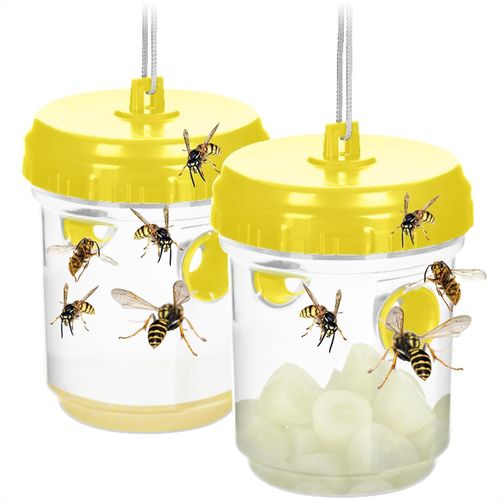 KALANKA-COM-FOUR® 2X Piège à guêpes Vivant ¿ Piège à Insectes Naturel à Suspendre et Poser ¿ Anti-Insectes respectueuse des Animaux pour l'extérieur ¿ Insectes Anti-guêpes (02 pièces - Jaune 13cm)