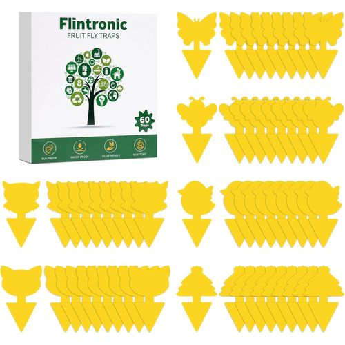 Pièges à Insectes, 60PC Attrape Moucheron Plantes, Plug-in Pièges à Insectes Pièges Engluées Autocollants Colle Double sans Insecticide, Anti Moucheron Plante pour Plante Fleur Fruits
