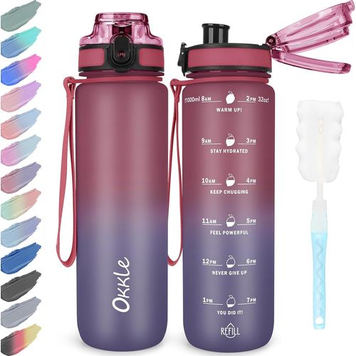 Checarzhn--No1-Bouteille D'eau De 1 L Sans Bpa Avec Poignée Portable, Couvercle De Verrouillage, Anti-Fuite, Pour Salle De Sport, École, Plein Air, Sport, Fitness Et Bureau