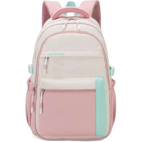 KALSC-Sac À Dos Fille Scolaire,Cartable Adolescent Collège Imperméable,Sac Ecole Lycée Fille Avec Poche Antivol,Grande Capacité Pour 15.6"" Ordinateur-Rose
