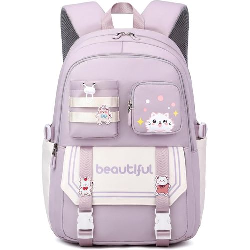 KALANKA-Sac A Dos pour Enfant Adolescentes Cartable Fille Primaire, Kawaii Sac D'école pour Fille Garçon 8 10 à 16 ans, Sac Ecole Léger et Imperméable, 30x20x46 cm, Violet