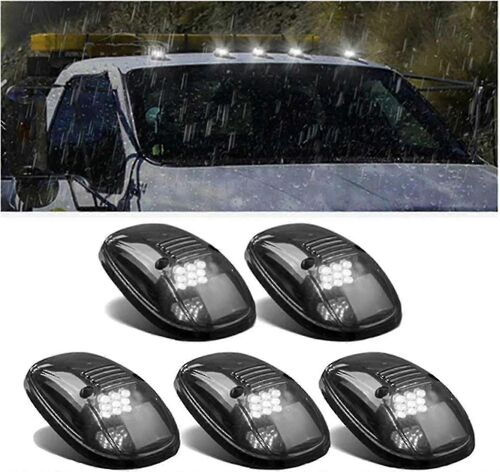 (Blanc) Feux De Cabine À Énergie Solaire Pour Camion, 5 Feux De Cabine À Led, Feux De Gabarit De Toit De Cabine À Led, Feux De Toit De Cabine Sans Fil