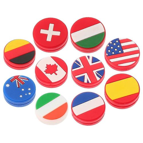 Lot De 10 Amortisseurs De Vibrations En Silicone Pour Raquettes De Tennis, Forme Ronde, Motif Drapeau National, Pour Cordes De Raquettes De Tennis