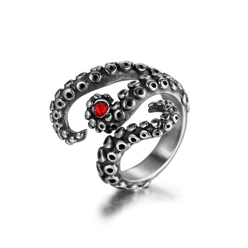 Titane Acier Bague Personnalité Rétro Homme Octopus Bague Rubis Tentacule Bijoux