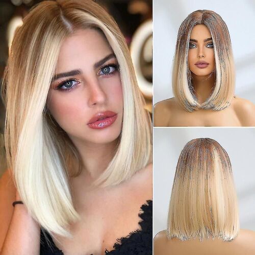 Perruque En Fibre Chimique De Cheveux Raides Dorés Progressifs Pour Femmes 