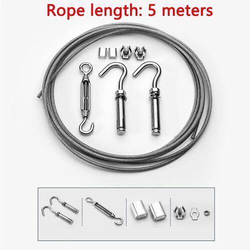 5 mètres de kit de suspension de corde en acier inoxydable,corde de câble en acier inoxydable,corde à linge d'extérieur,extérieur
