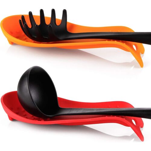 2pcs Repose-Cuillères En Silicone De Cuisine (Rouge / Orange)