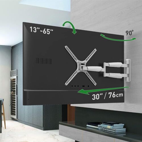 Long Support Mural Pour Télévision, Mouvement Complet Articulé De 13 À 65"", Support D'Écran Plat/Incurvé À 4 Mouvements, Peut Supporter Jusqu'À 35,8 Kg, Extrêmement Extensible, Compatible Avec