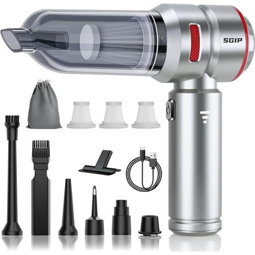 Aspirateur Voiture Puissant sans Fil, 20000 PA 4 en 1 Mini Aspirateur a Main avec Moteur Brushless 3 Niveaux Réglables Idéal pour Voiture Maison Bureau Les Soins des Animaux (Rouge-argenté)