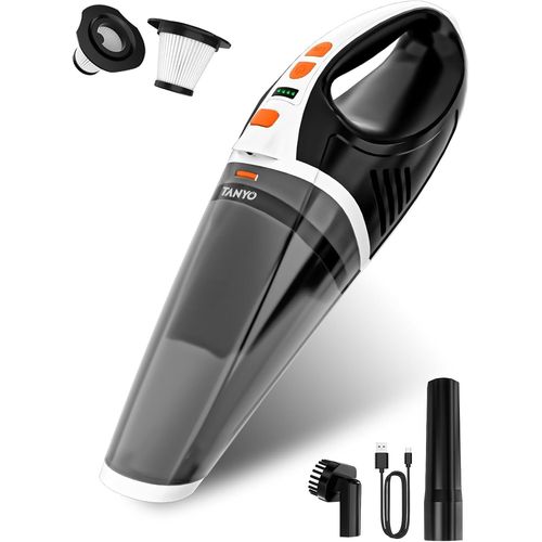 TANYO Aspirateur à Main, 10000Pa Aspirateur Voiture Puissant sans Fil avec LED, 2 Vitesses Rechargeable Mini Aspirateur sans Fil, Portable Aspirateur pour Maison Voiture Bureau Table Canapé