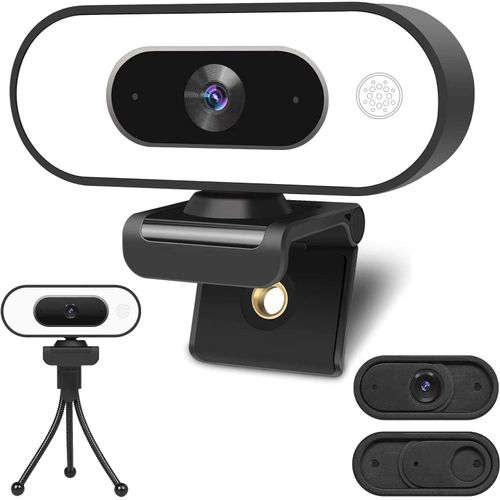 Webcam Avec Microphone Lumineux Annulaire ¿ Caméra Web En Streaming, Caméra Professionnelle Full Hd 1080P Pour Pc, Mac, Ordinateur Portable, Ordinateur De Bureau, Skype, Teams Twitch