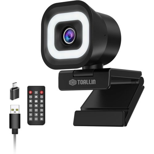 Webcam 4K avec Anneau Lumineux, télécommande, Mise au Point Automatique PDAF, 12 Millions de Pixels, Double Micro intégré, Zoom numérique 5X, Webcam pour Diffusion en Direct et appels vidéo