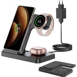 Foldable Induction Charger For Samsung, 3 In 1 Charging Station For Samsung S25/S24/S23/S22/Zflip/Fold, Wireless Charger For Galaxy Watch 7/6/5/4/3, Wireless Charger For Galaxy Buds - Black