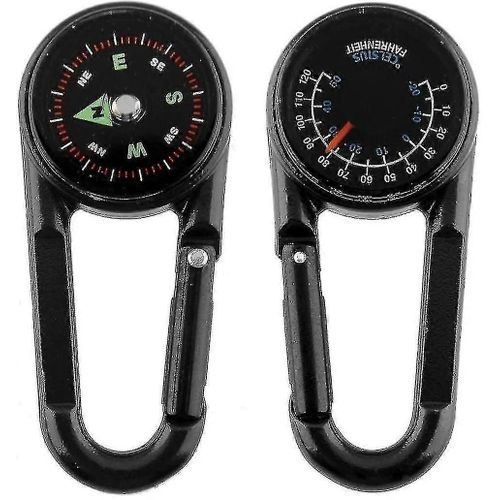 Boussole Mousqueton + Boussole + Thermomètre, Boussole Portable Multifonctionnelle En Métal Pour Randonnée/Voyage