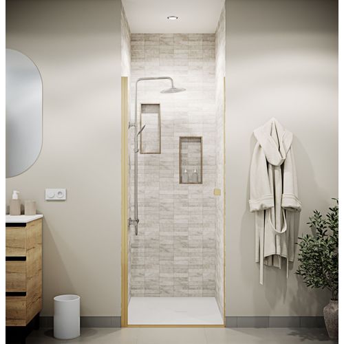 Porte de Douche Pivotante 80x180 cm en Verre Trempe 5 mm - Finition Or Brosse - GOLD ELEMENTARY
