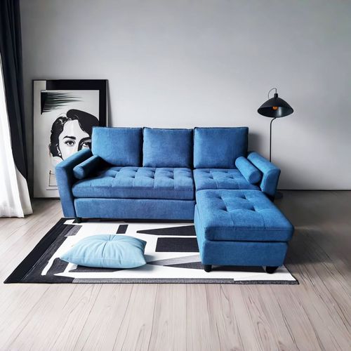 Canapé 3 Places En Velours Avec Pouf Bleu Coventry