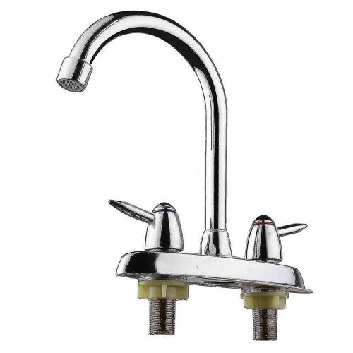 Robinet de cuisine pivotant pour salle de bain, chromé, à deux poignées, mitigeur d'évier chaud-froid, pulvérisateur