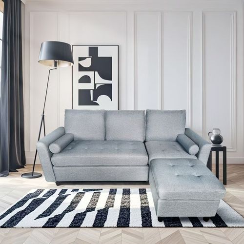 Canapé 3 Places En Velours Avec Pouf Gris Clair Coventry