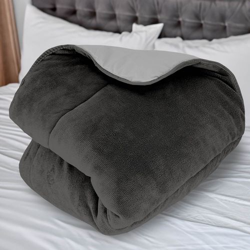 Couette Doublée Polaire Microfibre 240x260 Cm Bicolore Gris Et Anthracite, Par Soleil D'ocre