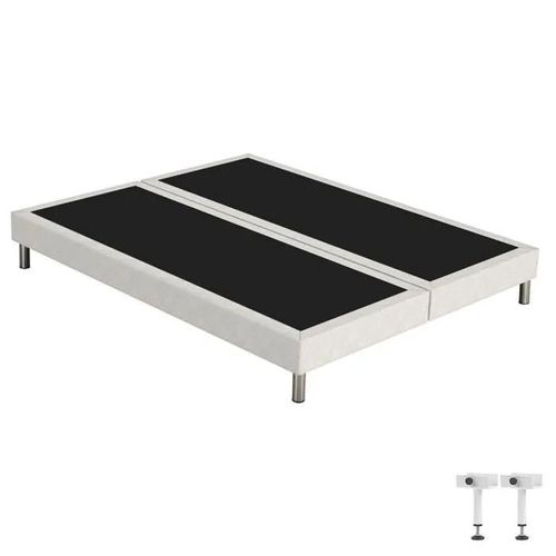 Sommier Tapissier + Pieds Sr15 Beige 2x80x200 Lattes Bois Massif - H.15 Cm