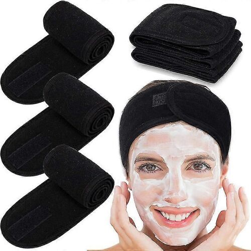 (Adulte-Unisexe-Noir) Bandeau Facial En Tissu Éponge, Lot De 4, Serviette Extensible Pour Le Bain Et Le Maquillage 