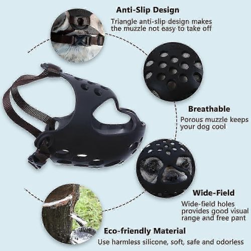 (S-Noir) Muselière Pour Chien À Museau Court, Muselière En Silicone Souple, Réglable Et Respirante, Pour Bouledogue Français, Shih Tzu Et Carlin, Pour L'entraînement À La Mastication Et À La Morsure