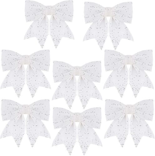 (Blanc) Lot De 8 Noeuds Dorés Pour Sapin De Noël, Couronnes Dorées Pailletées De 14 Cm, Décorations De Guirlandes - Doré Hy