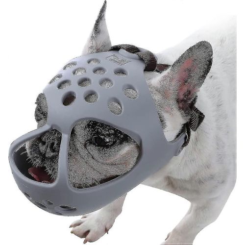 (L-Gris) Muselière Pour Chien À Museau Court, Muselière En Silicone Souple, Réglable Et Respirante Pour Bouledogue Français, Shih Tzu Et Carlin Pour L'entraînement À La Mastication