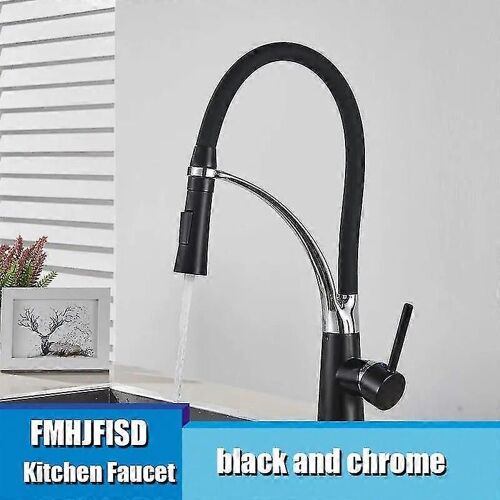 (Chrome noir) Robinet mitigeur de cuisine en caoutchouc chromé/nickel/noir/or, rotation à 360 degrés, pulvérisateur à jet descendant, robinets Torneira De Cozinha