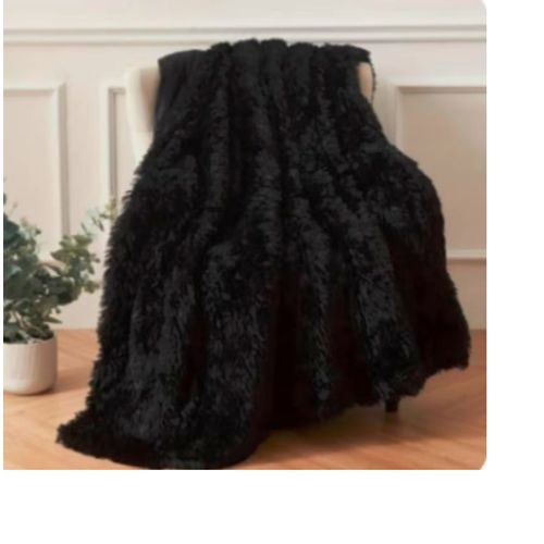 Plaid 2mx2m Oeko Tex Couverture Grande Faux Vison Fourrure Velours Doux 100% Polyester Noir Housse De Couette Dessus De Canapé Jeté De Lit Divan Decoration Fauteuil Linge De Maison Lavable Confort