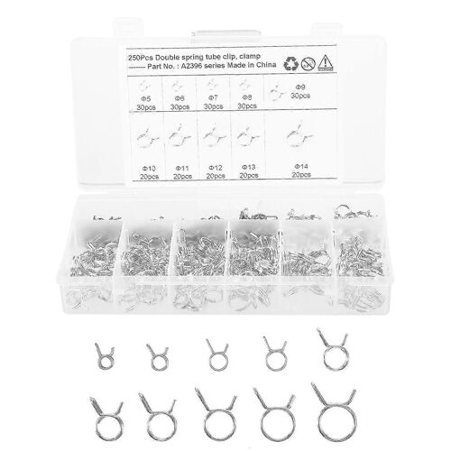 Kit D'assortiment De 250 Colliers De Serrage À Ressort En Silicone Pour Tuyaux De Carburant À Double Fil