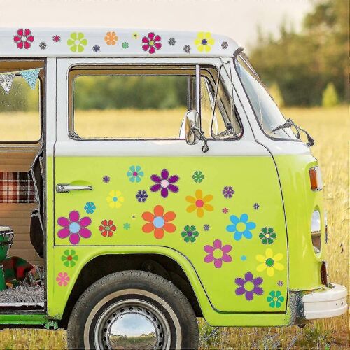 96 Pièces Autocollants De Fleurs De Voiture Autocollants De Fête À Thème Hippie Des Années 60 Autocollants De Marguerite Multicolores Autocollants De Fleurs Rétro En Vinyle Autocollants Hippie Color