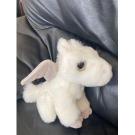 Doudou peluche dragon blanc yeux brillants petjes world 23cm