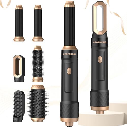 Air Brush 6 En 1 Air Styler Set, Seche Cheveux Chauffante Brushing Et 1000w Sèche-Cheveux, Boucleur A Air, Lissante Chauffante, Thermal Brush, Coiffante, Noir
