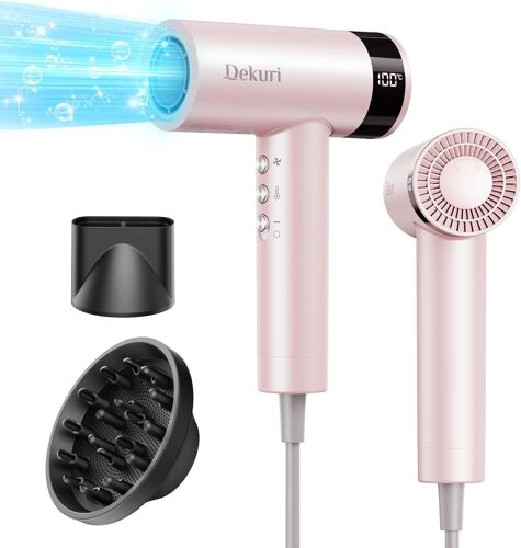 Hair Dryer, 110,000 Rpm, Light And Quiet, 200 Million Ions, Ionic Hair Dryer, Professional Hair Dryer With Diffuser And 2 Magnetic Nozzles, For Women And Men, Pink