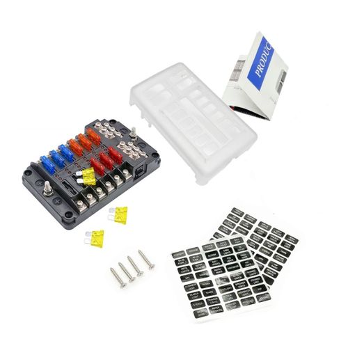 Letnerny-12 Voies Boîte À Fusibles Avec Indicateur Lumineux À Led, Bloc-Fusibles À Lame 12v, Porte-Fusible De Voiture Pour Voiture, Bateau, Tricycle, Camion, Suv, Yacht, Camping-Car, Camping-Car, Bus