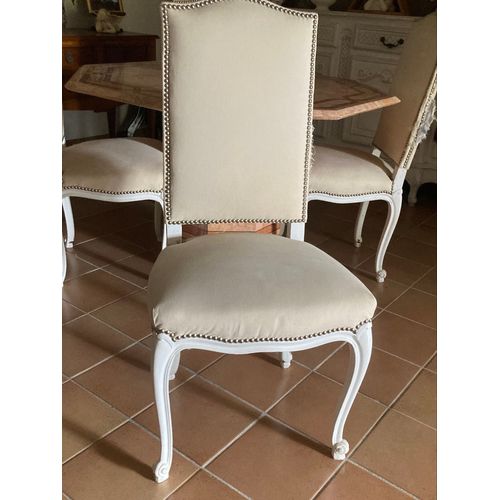 Chaises De Salle À Manger Tissu Blanc Cassé Bois Peint Blanc