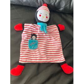 Doudou Pingouin Plat Rayé Rouge Blanc Coucou Coapins MOTS D’ENFANTS 34cm