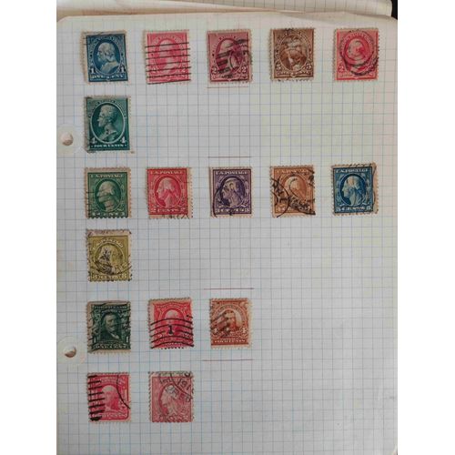 Lot De 75 Timbres Sur Feuille De Carnet, Etats Unis Anciens, Argentine, Paraguay...