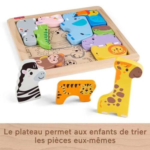 Fisher-Price Fisher-Price-Puzzle Animaux en Bois-Tri de formes avec 13 pièces